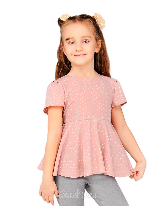 Блуза з пояском для дівчинки нюдово-рожева